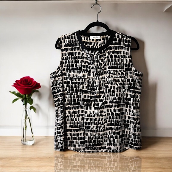 Calvin Klein Vintage Black & Tan Print Sleeveless Top - Picture 5 of 16